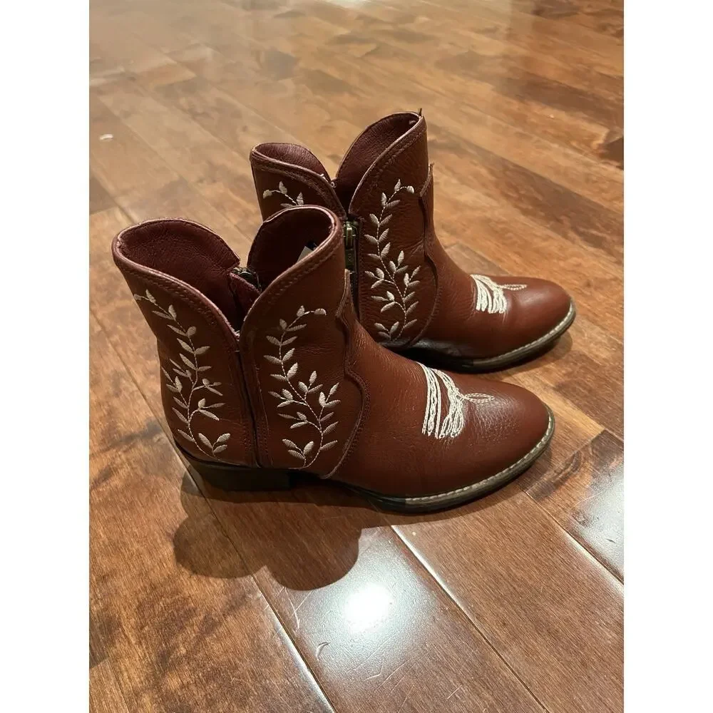 Sterling River Womens 6.5 Brown Embroidered R-Toe Western Cowgirl Boots Booties
